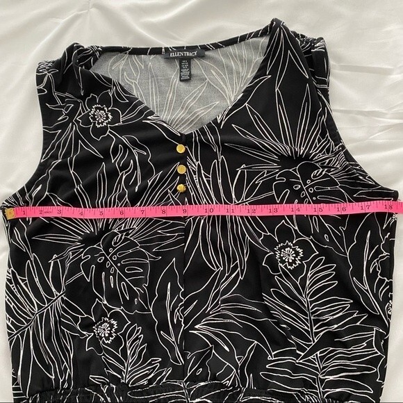 Ellen Tracy Floral Abstract Black White Pattern Sleeveless Rouche Sexy Size S - Picture 11 of 11